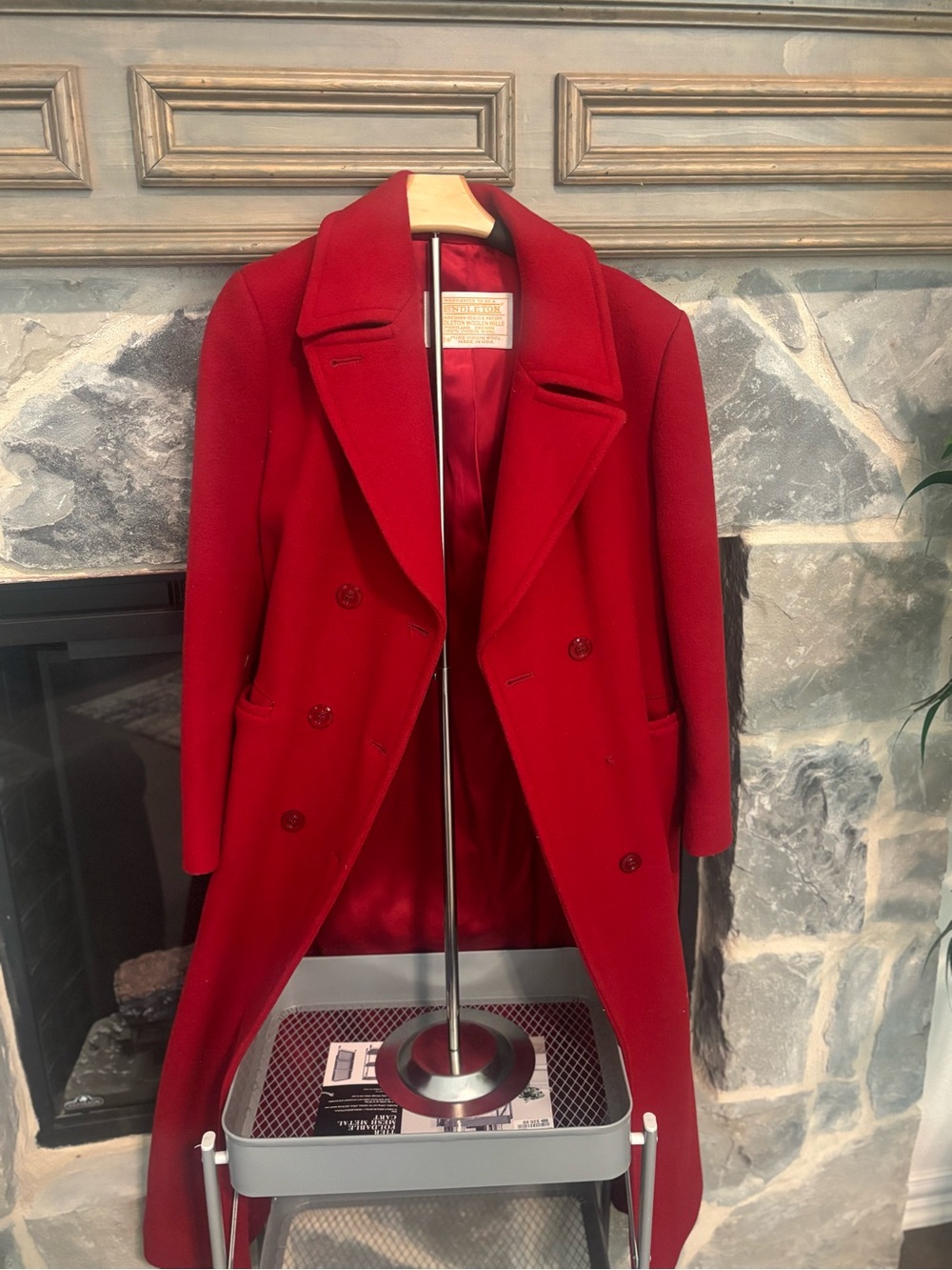 Vintage Classic Pendleton Red Double-Breasted Wool Long Pea Coat Size 6